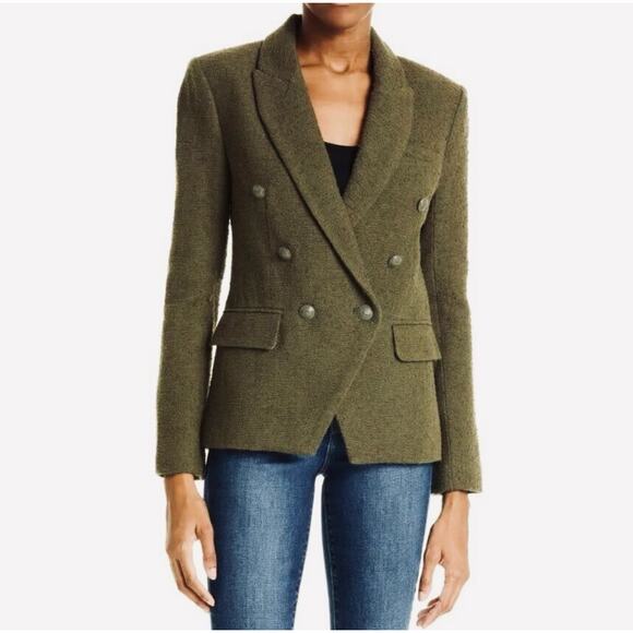 L'agence Kenzie Knit Boucle Tweed Blazer Jacket in Olive Ivy Green Size 4 NEW - Picture 1 of 15